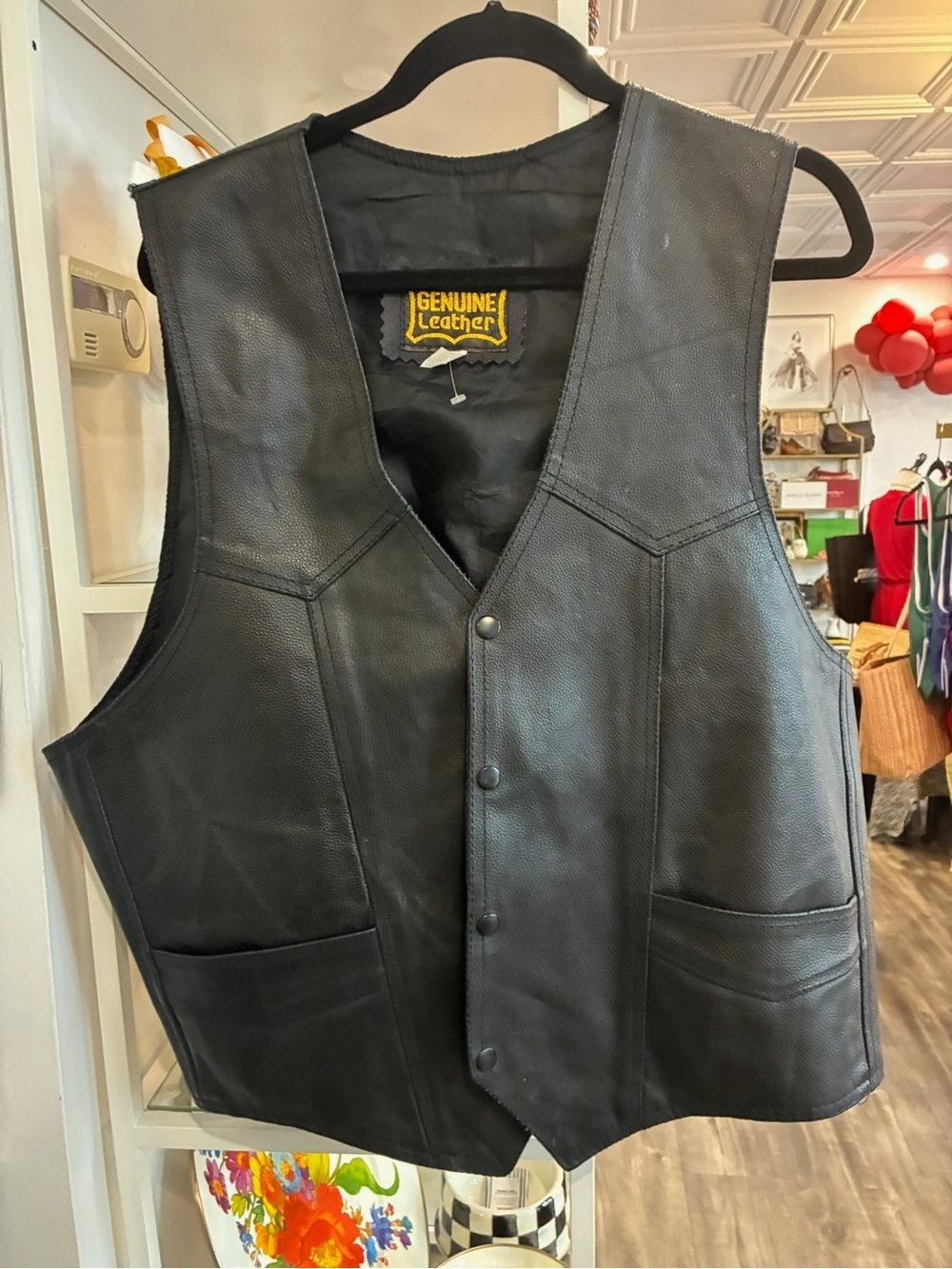 Vintage Men's Black Leather Vest